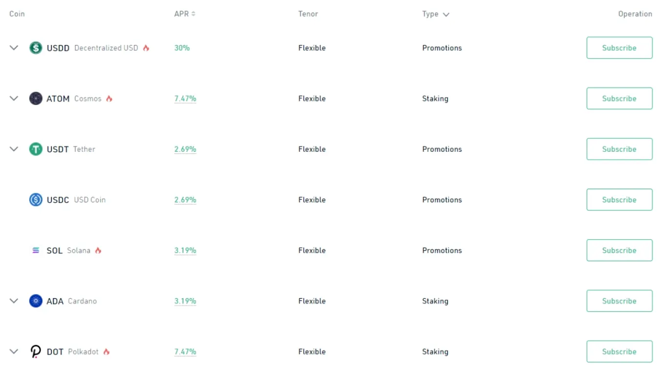 Selection of KuCoin staking products