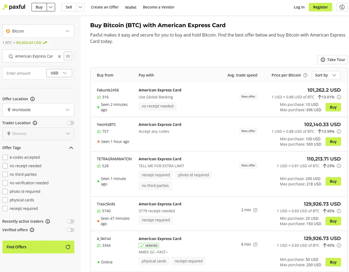 buy crypto with american express on paxful