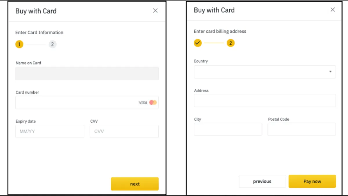 Binance credit card payment