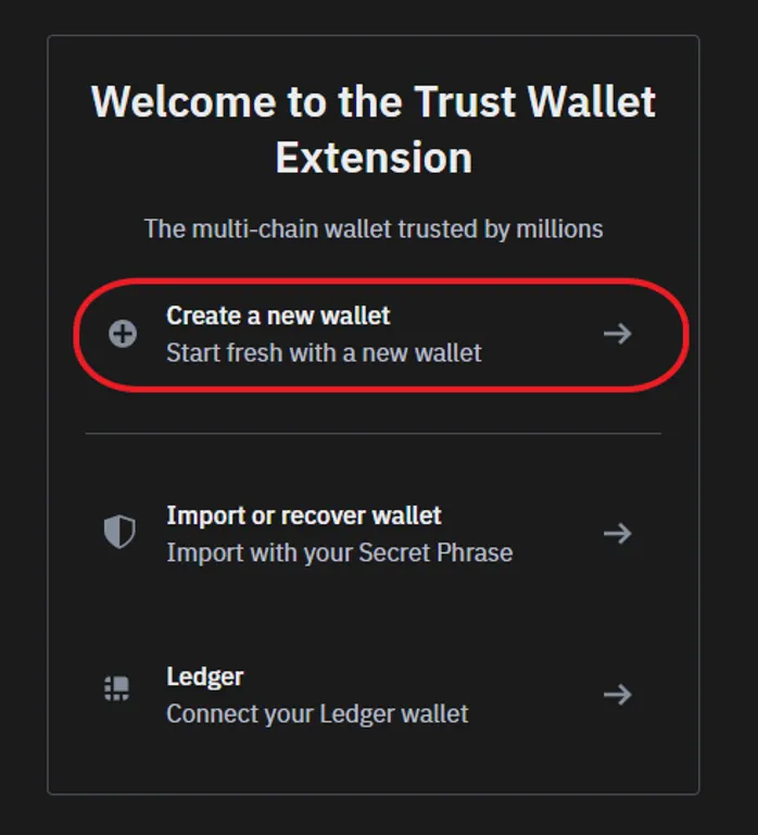 creating a new wallet in Trust Wallet