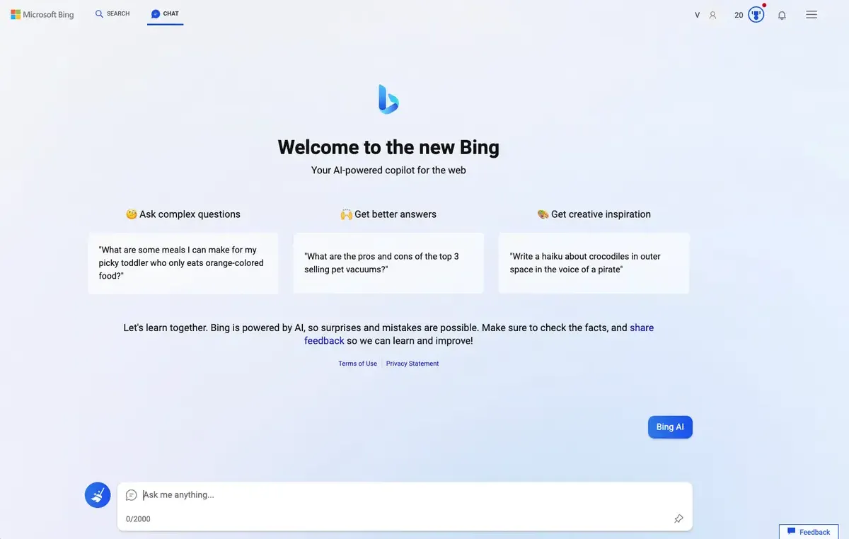 Microsoft Bing Chat screenshot