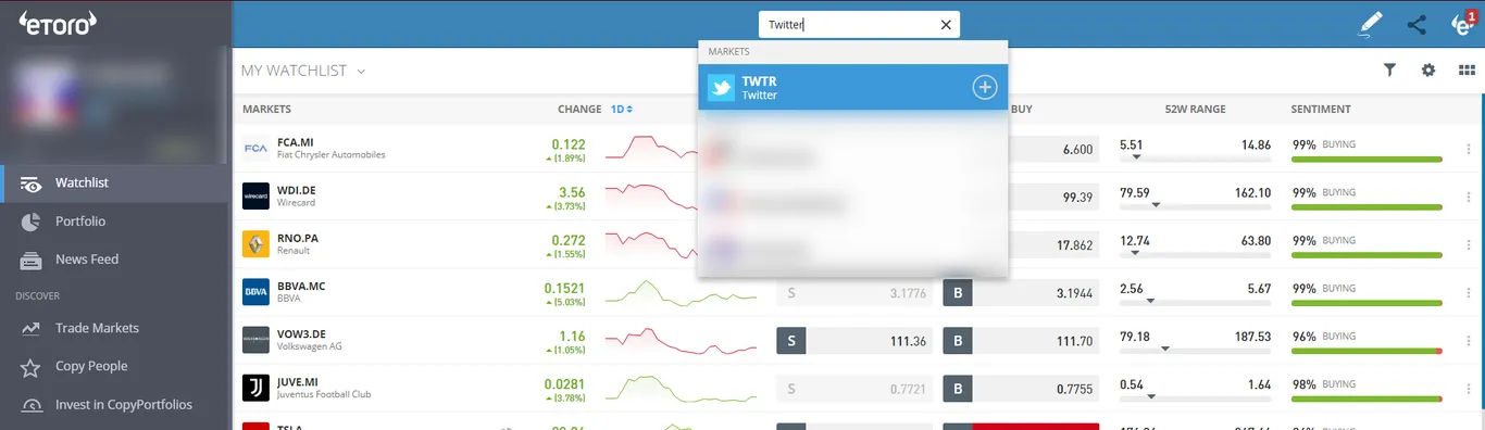 Find TWTR on eToro