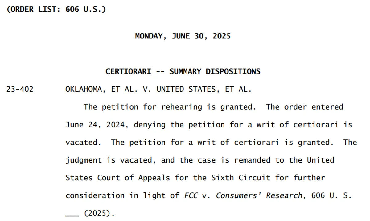 Order list by the U.S. Supreme court