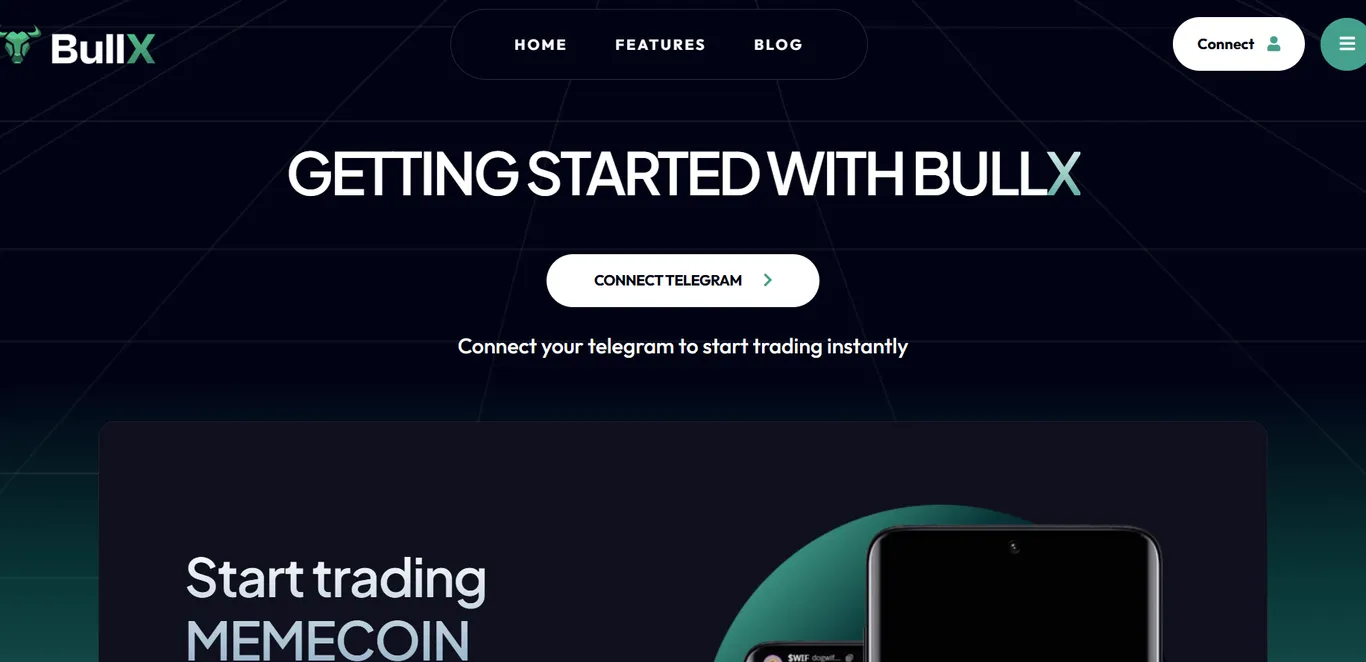 BullX Telegram crypto trading bot website homepage