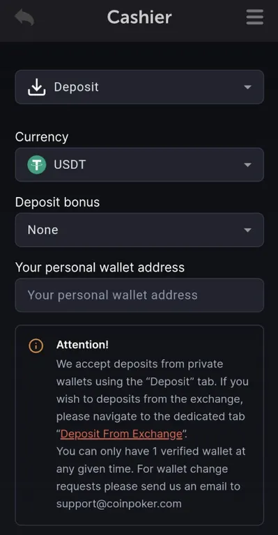 CoinPoker Cashier