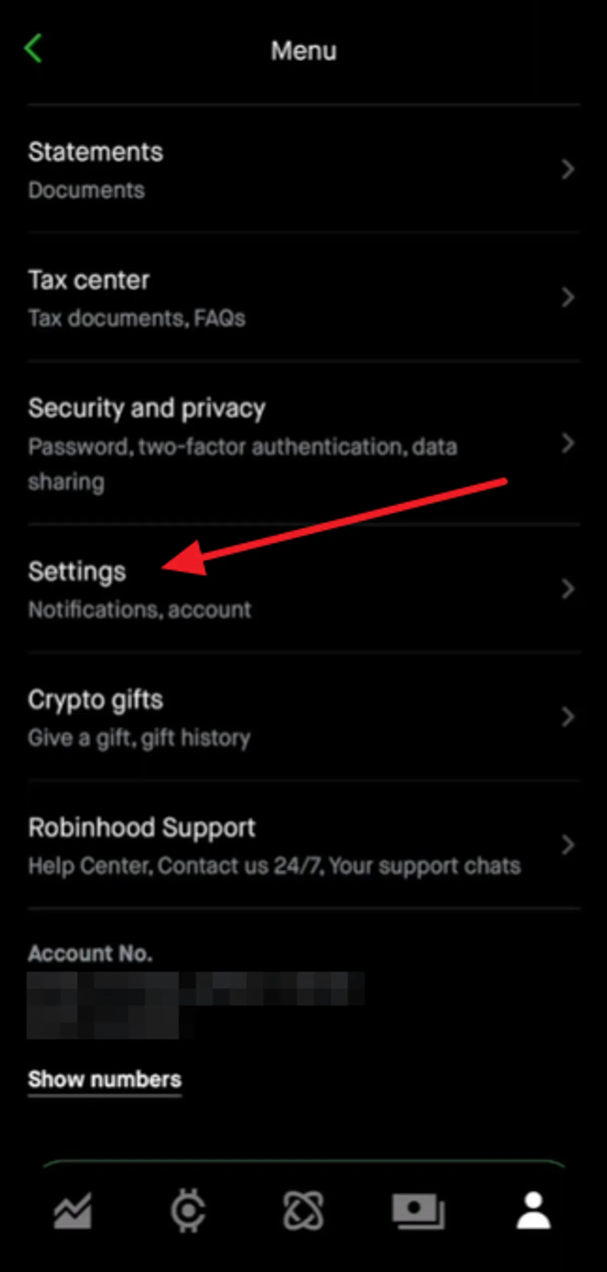 account settings robinhood