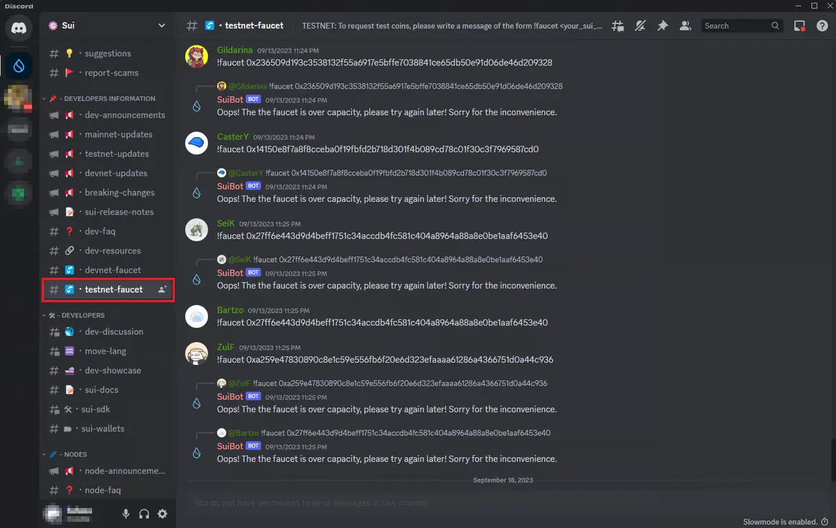 Sui testnet discord faucet