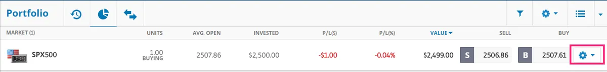 invest in S&P 500 on eToro