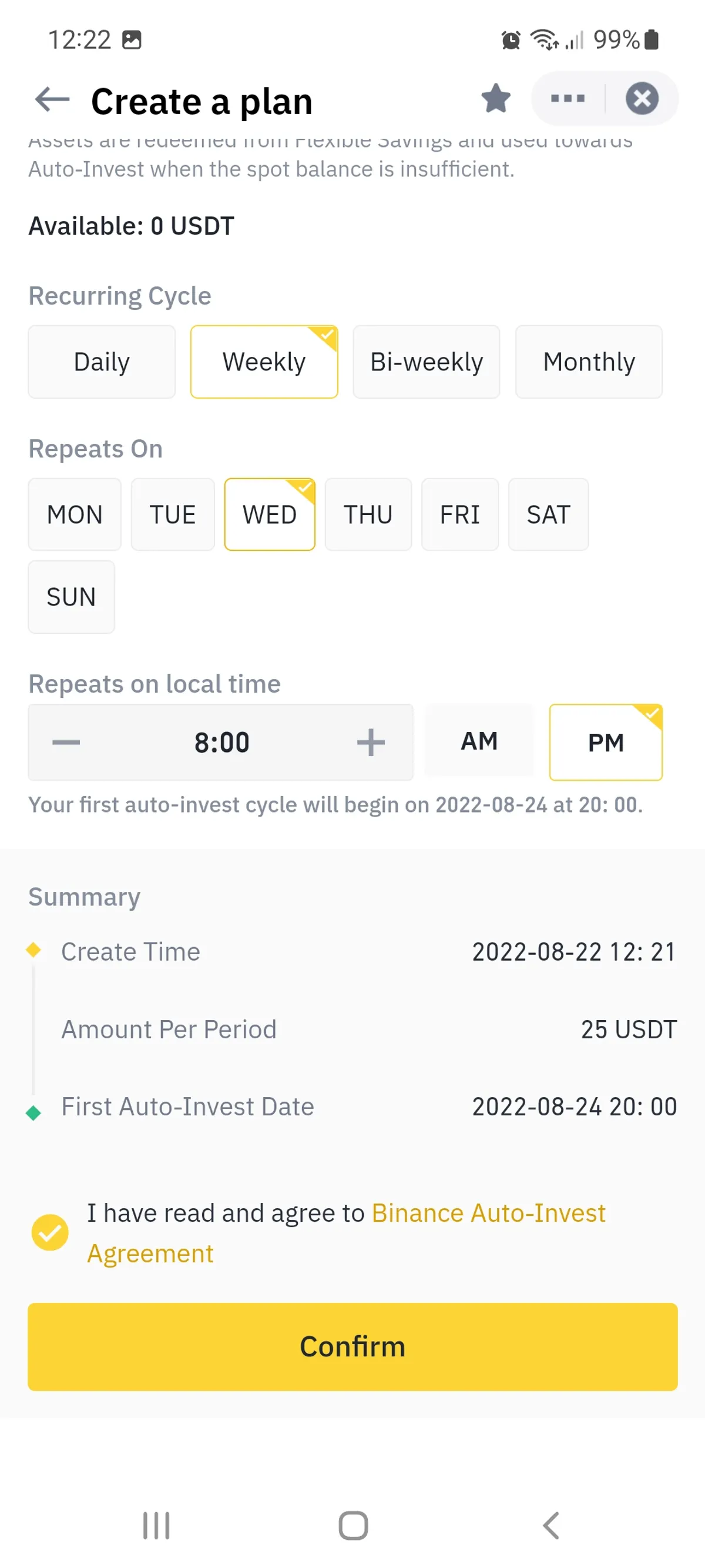 Binance DCA plan