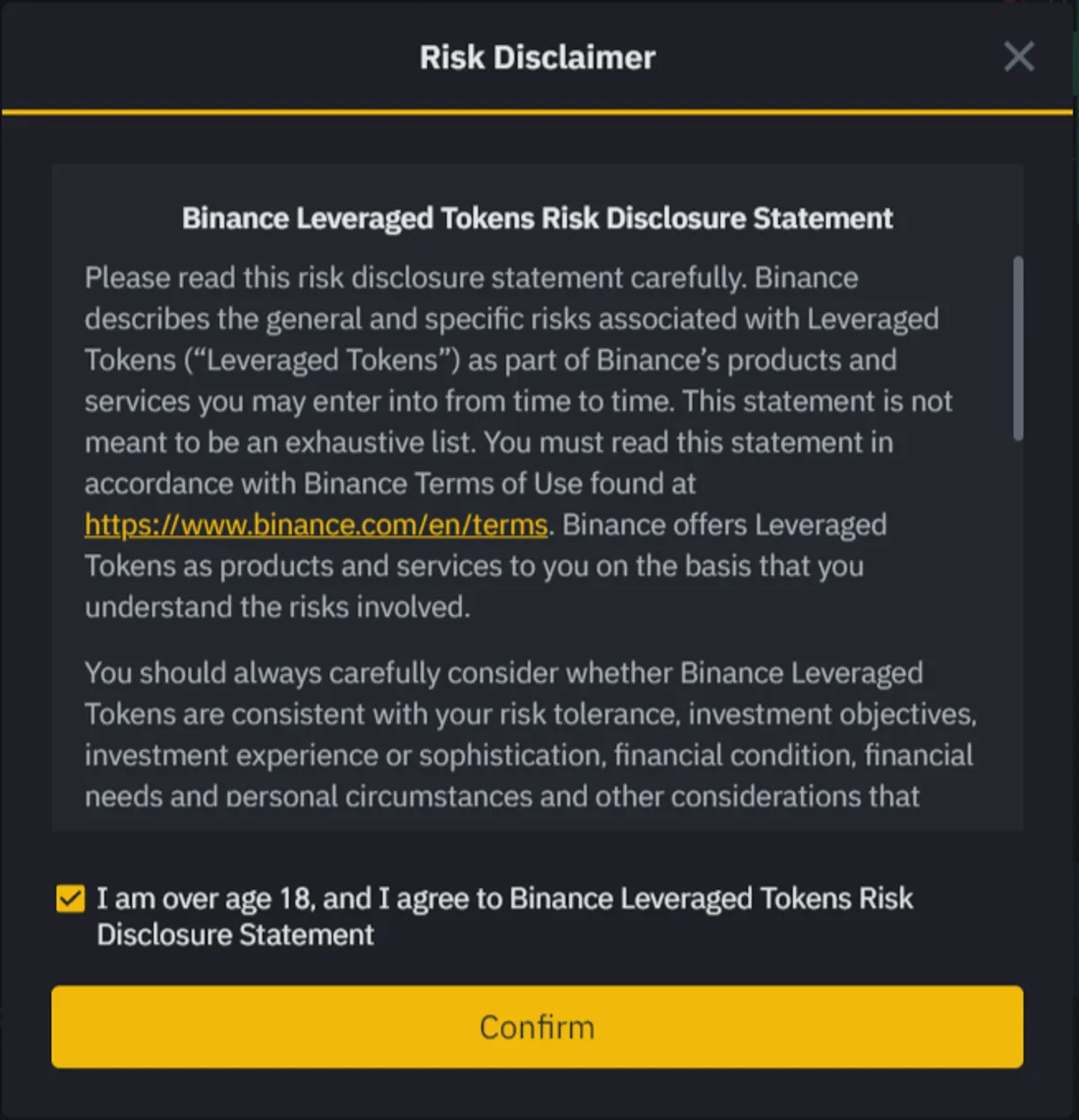 binance risk disclaimer