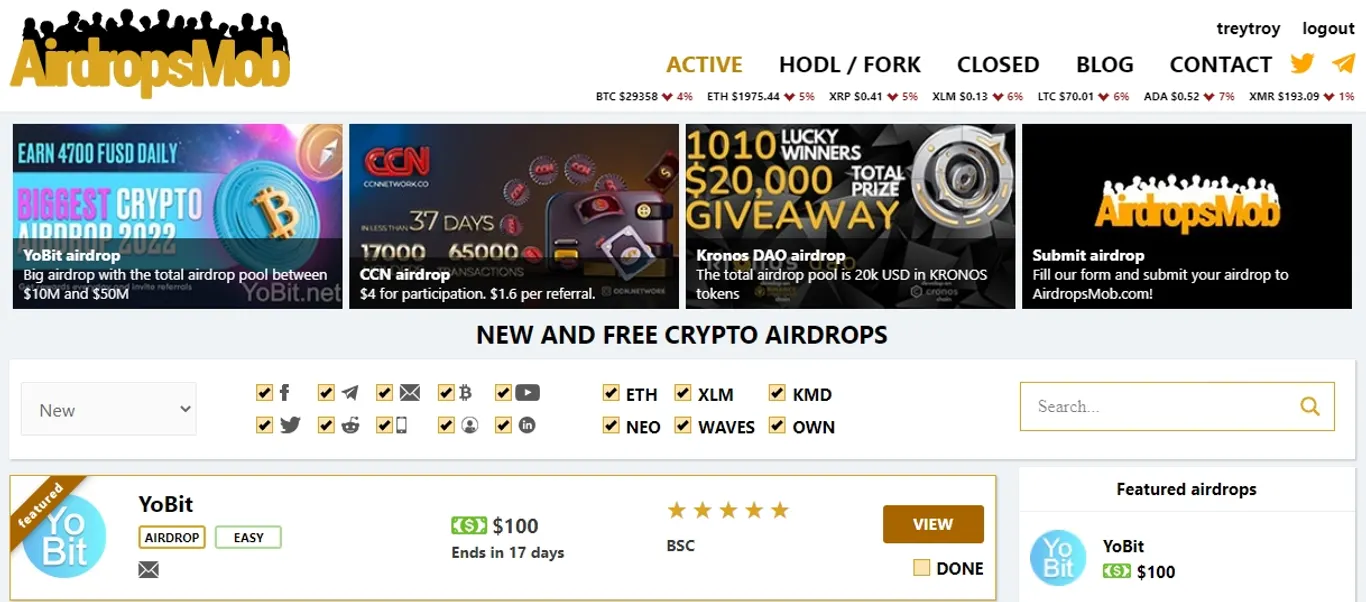 AidropsMob free crypto airdrops website
