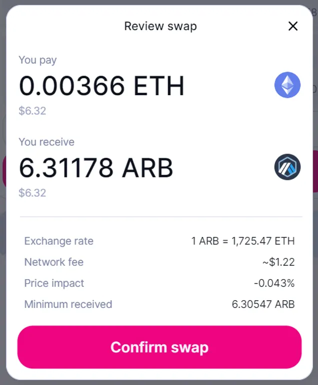 Confirm Uniswap swap