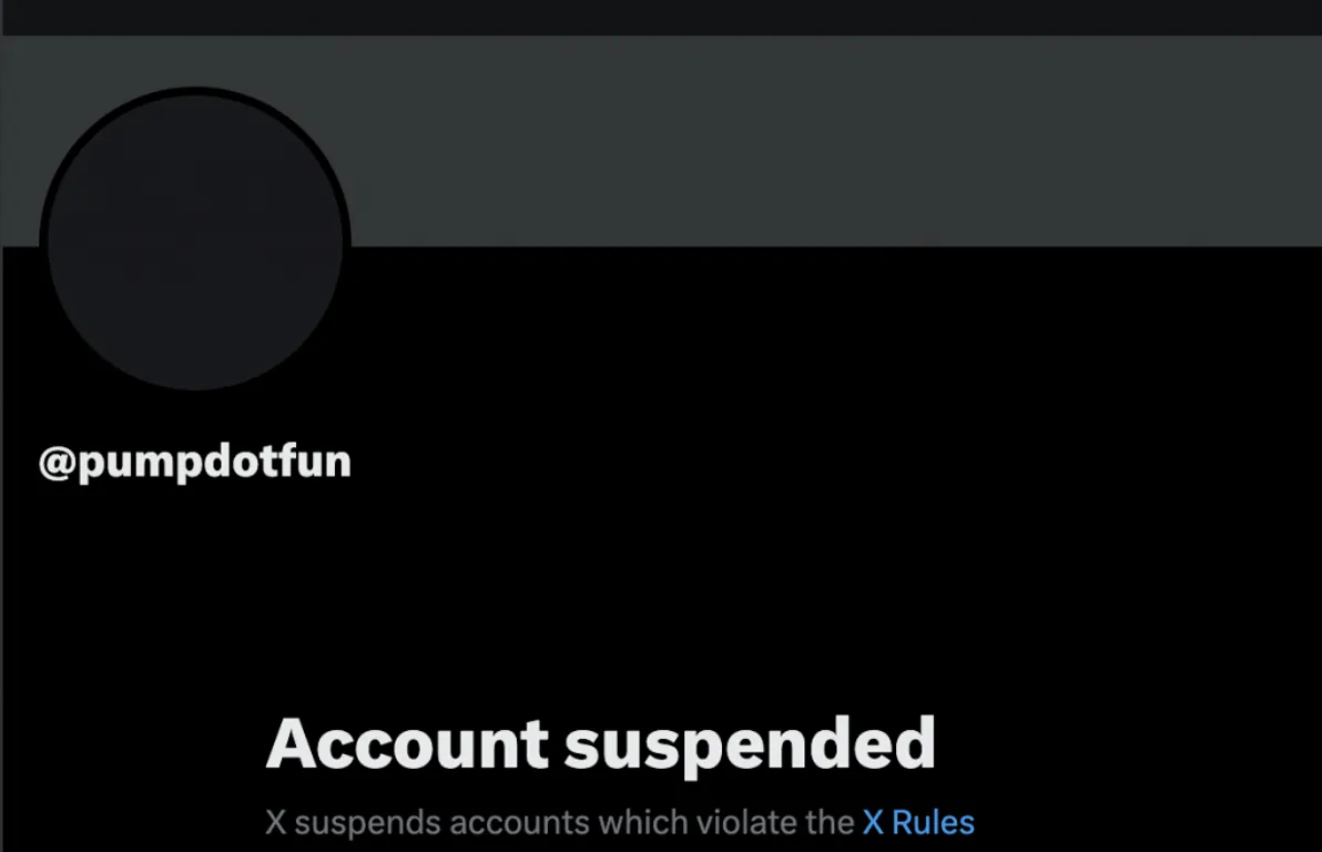 pumpdotfun suspended twitter account