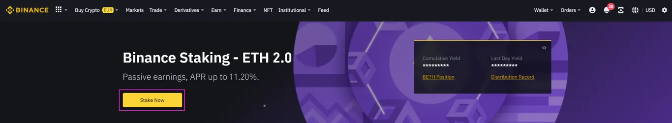 Stake ETH on Binance