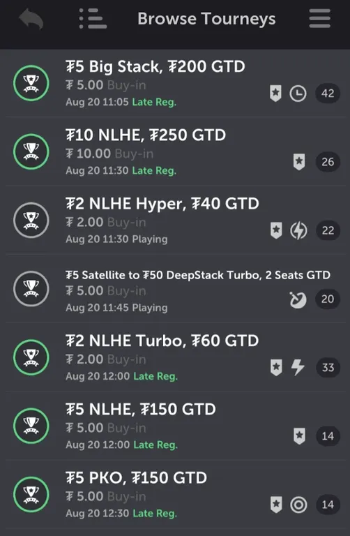 Poker tournaments on offer