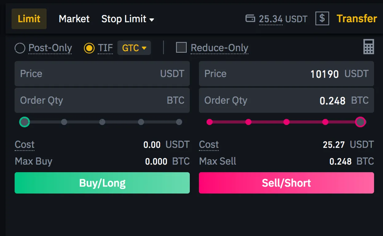 Long/Short Menu