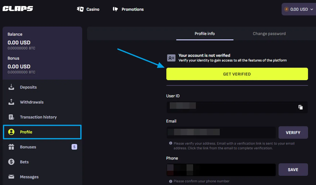 claps casino kyc