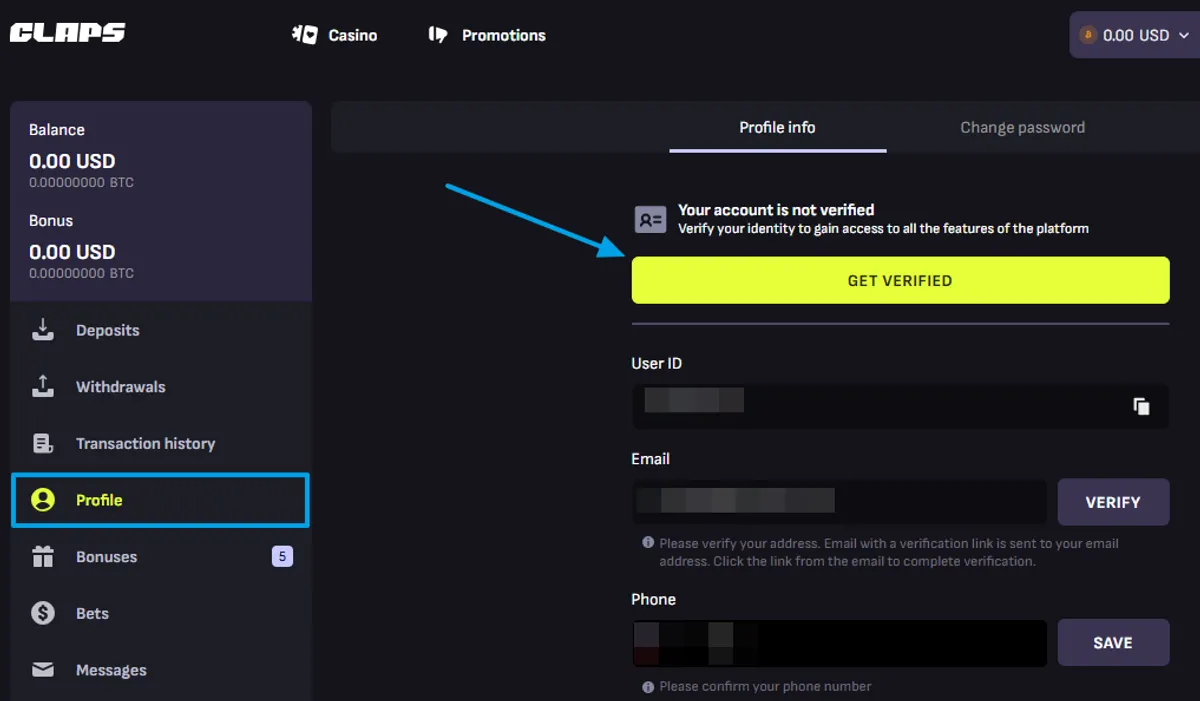 claps casino kyc