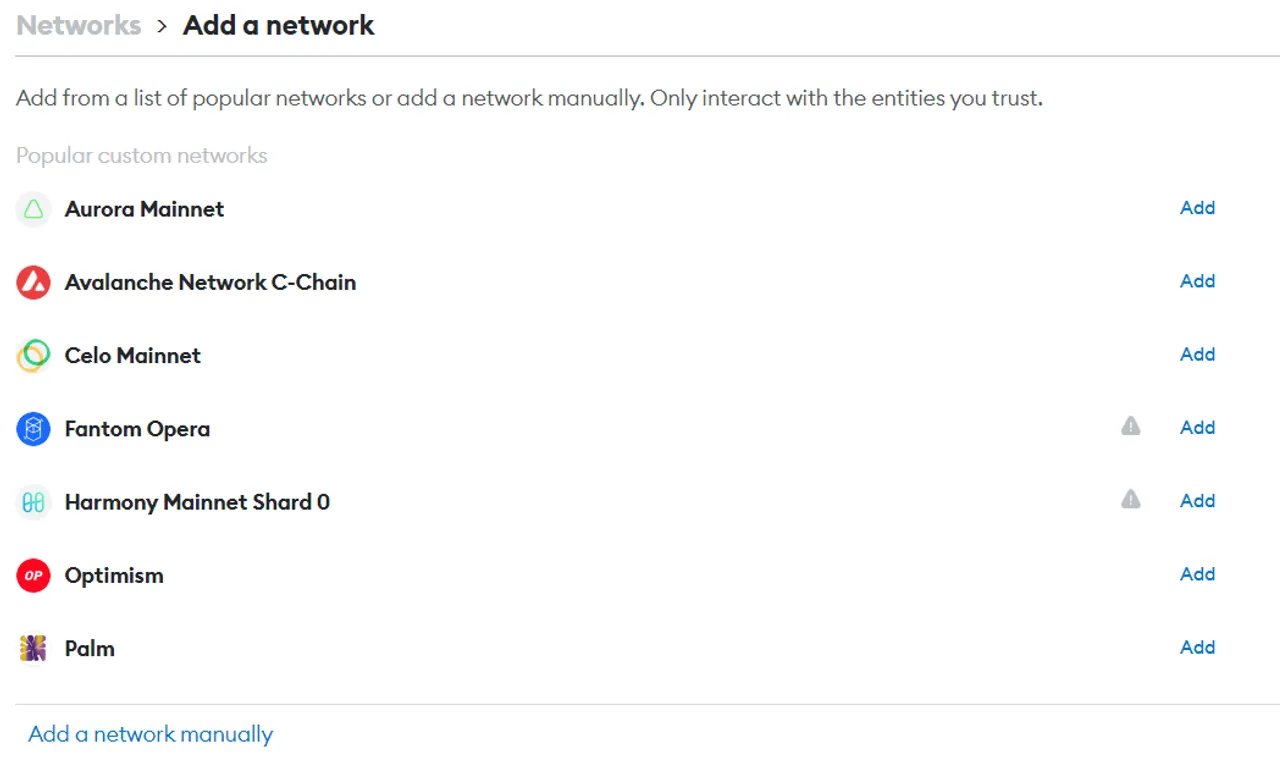 MetaMask add network manually