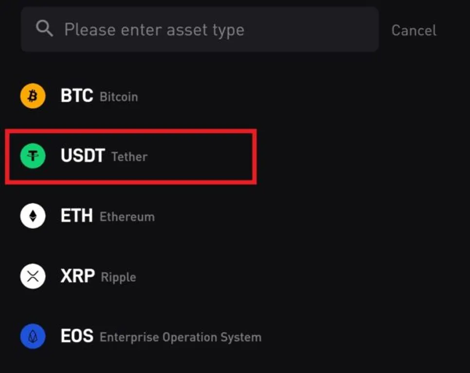 Bybit mobile client USDT transfter