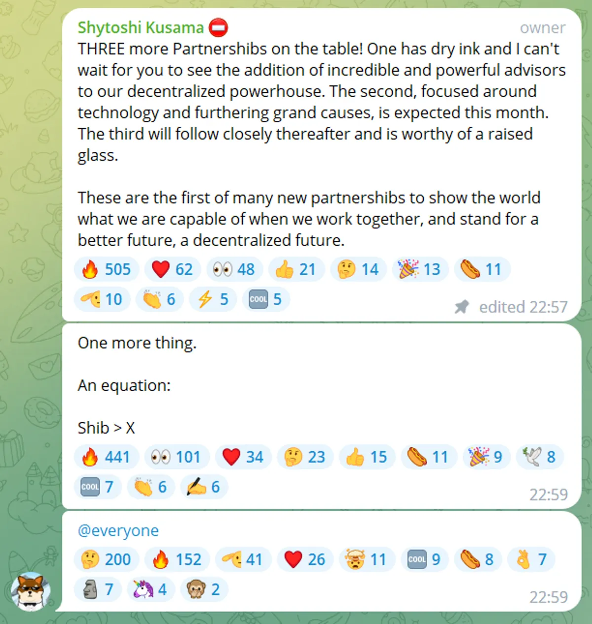 Image taken from the Shiba Inu Telegram group, Shibarium Tech
