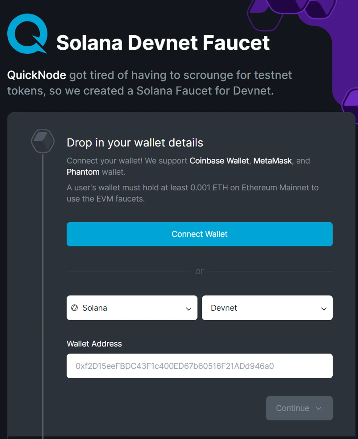 QuickNode SOL faucet
