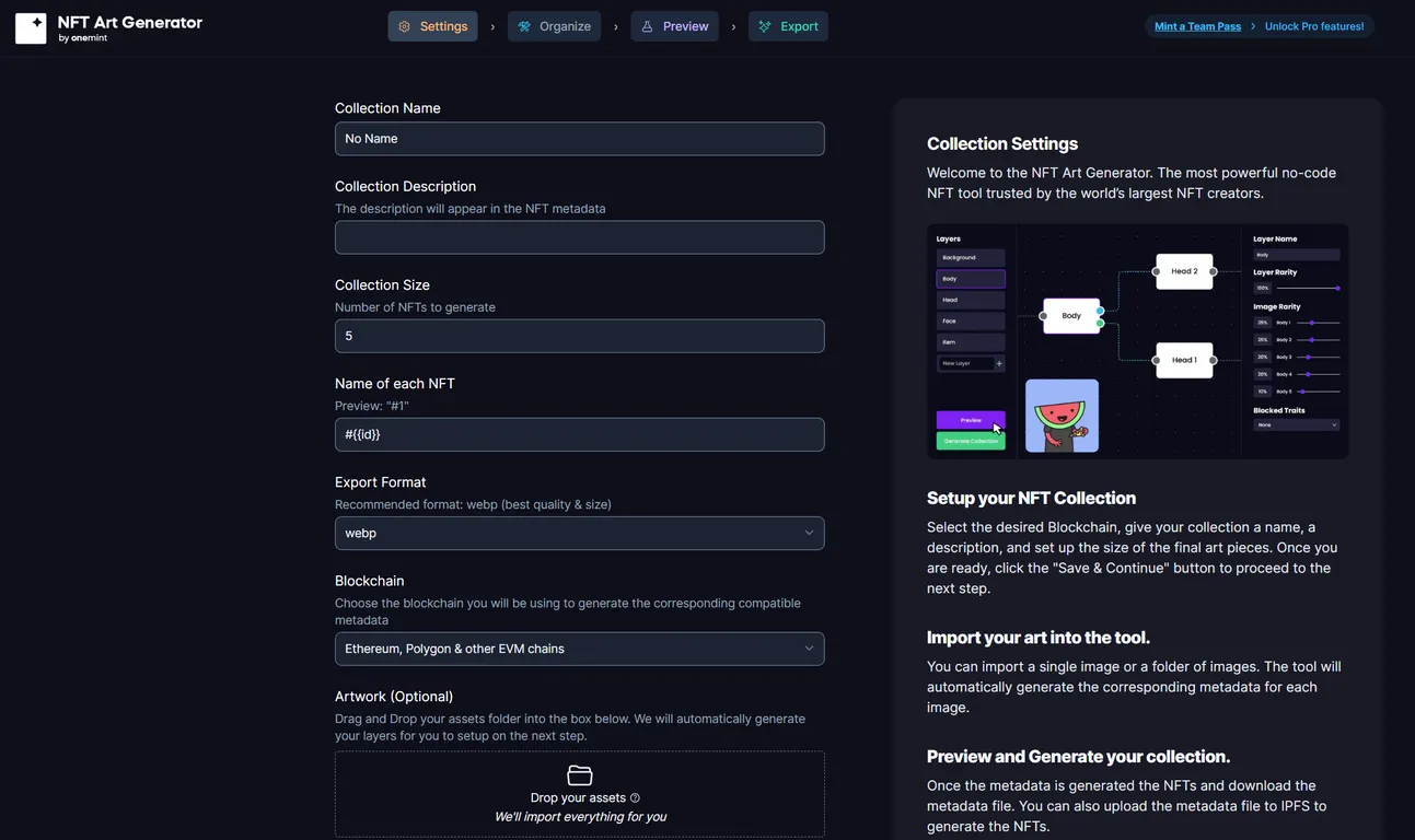 OneMint NFT art generator