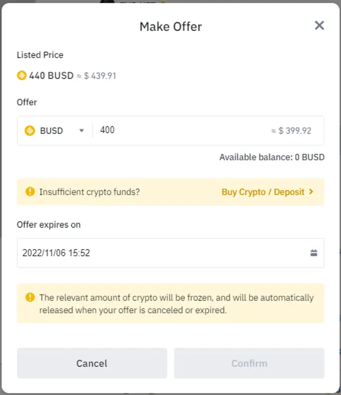 Binance NFT Make offer