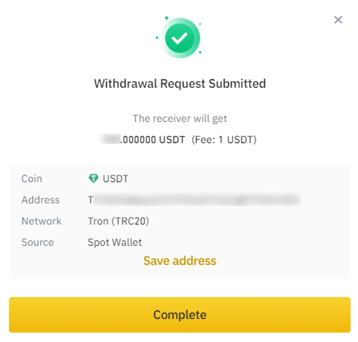 How to transfer USDT from Binance to Kraken (Step 2: Withdrawawl confimration on Binance)