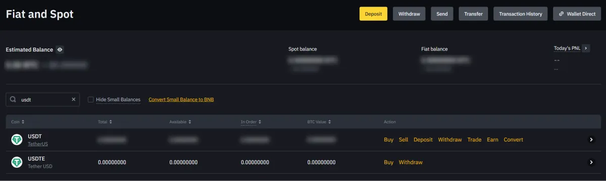 Binance fiat and spot balances
