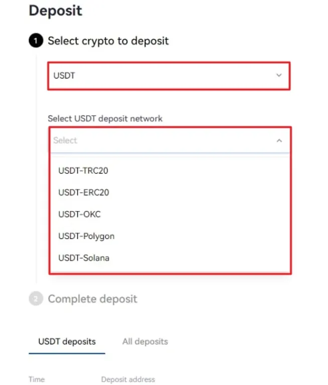 select USDT-supported blockchain 