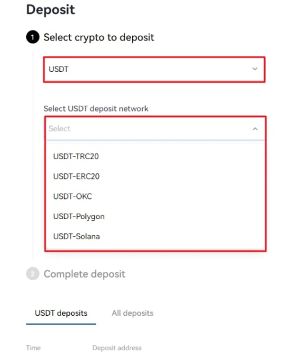 select USDT-supported blockchain 