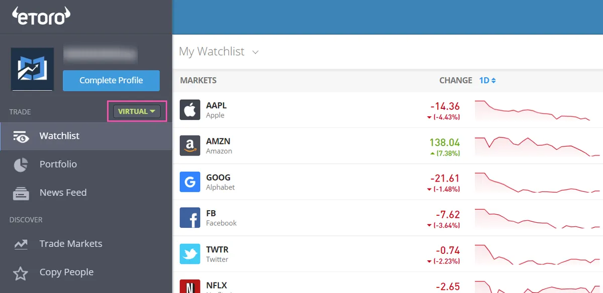 eToro Virtual