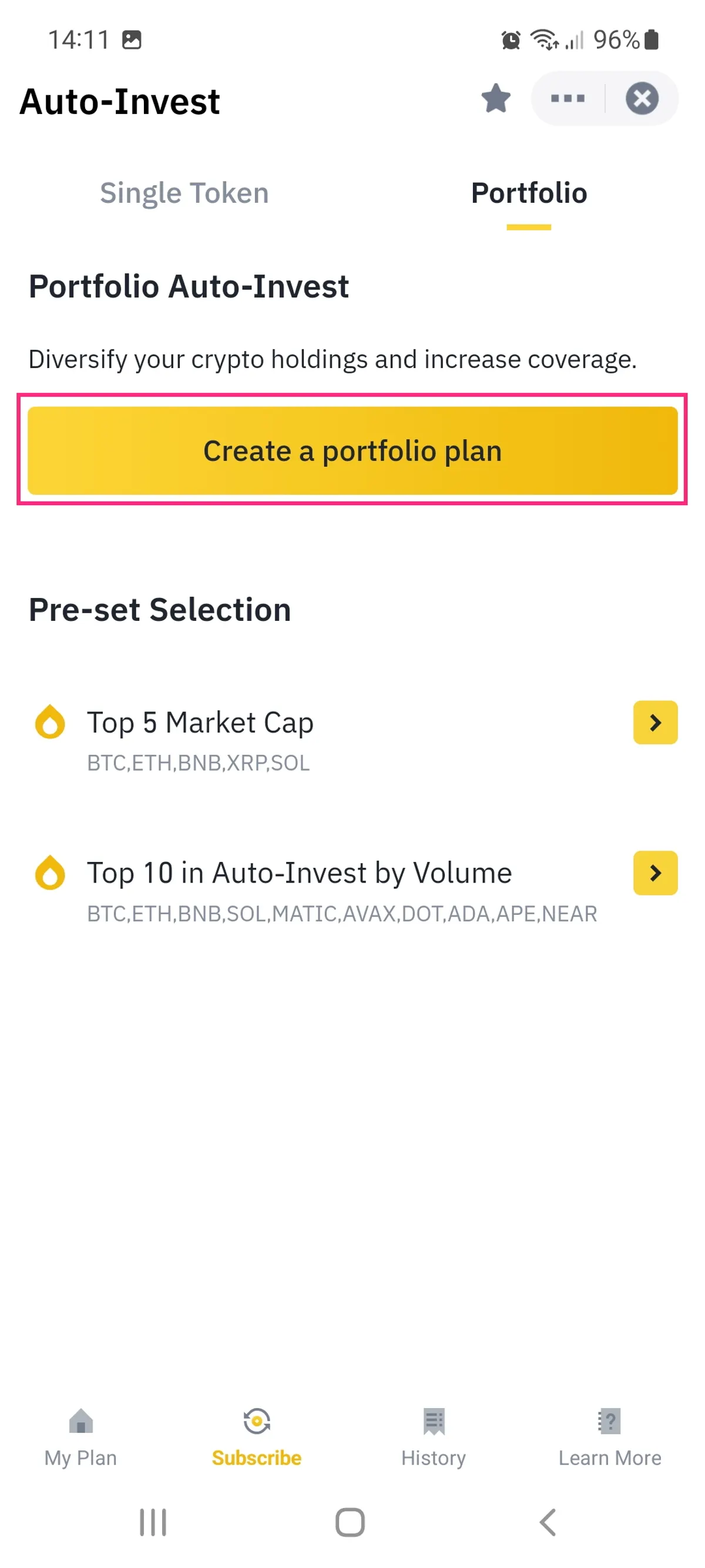 Binance auto-invest portfolio plan