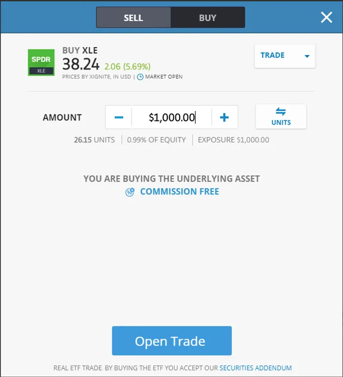 buy XLE ETF on eToro