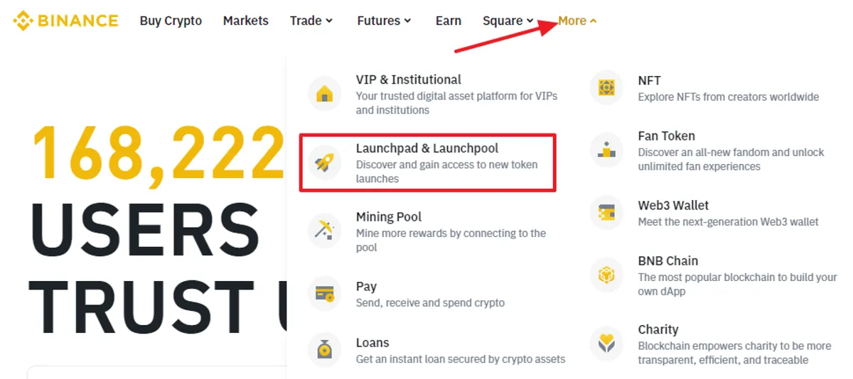 launchpool menu on binance