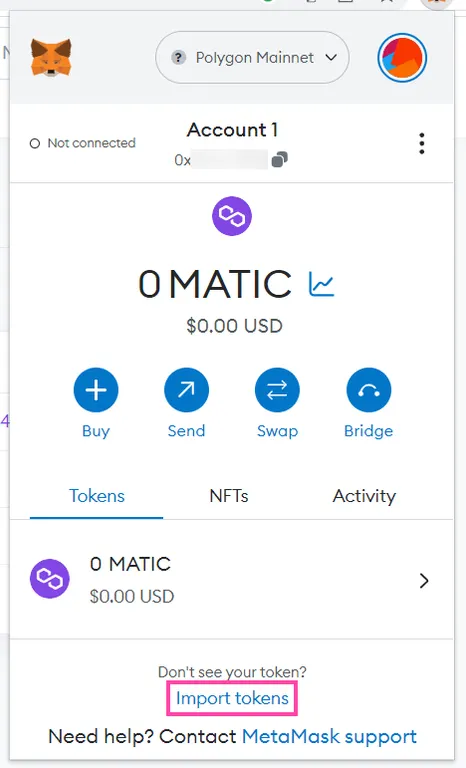 MetaMask import tokens