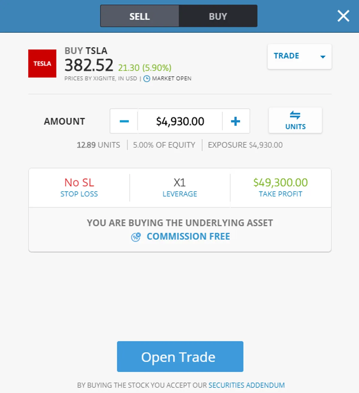 buy Tesla stock on eToro