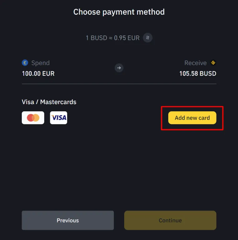 Buying crypto with a credit card on Binance