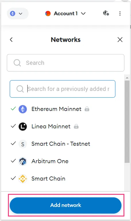 MetaMask add network