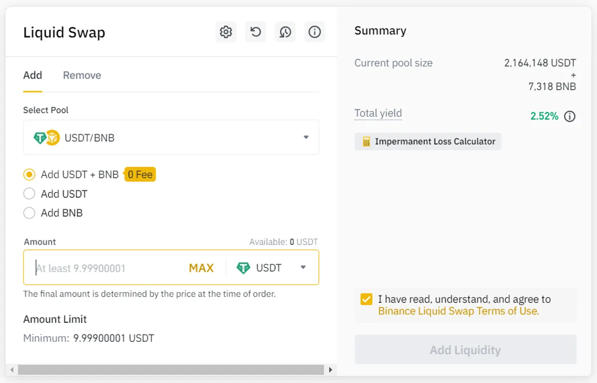 Binance Liquid Swap add liquidity