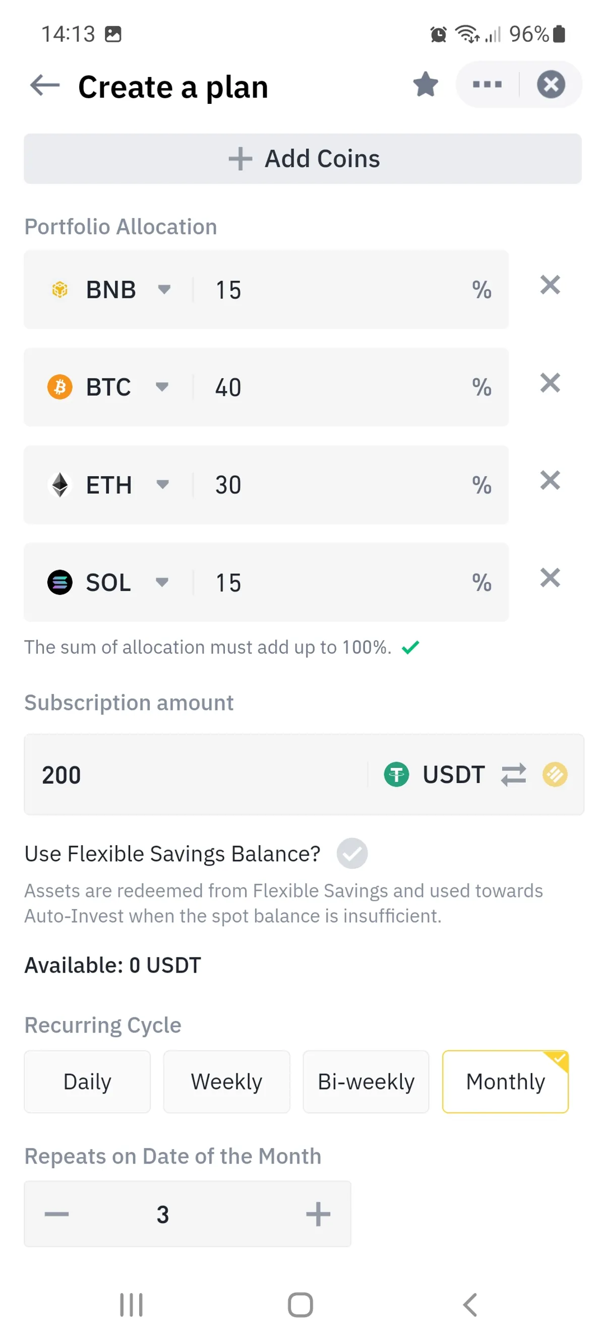 Binance portfolio allocation