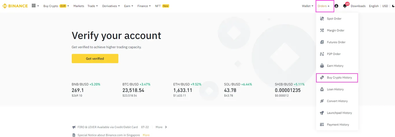 Manage orders on Binance
