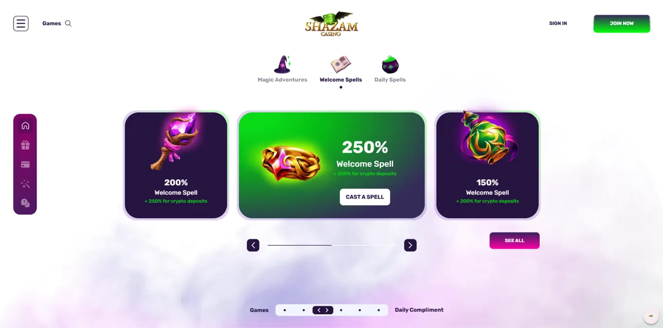 Shazam Casino bonuses and promotions