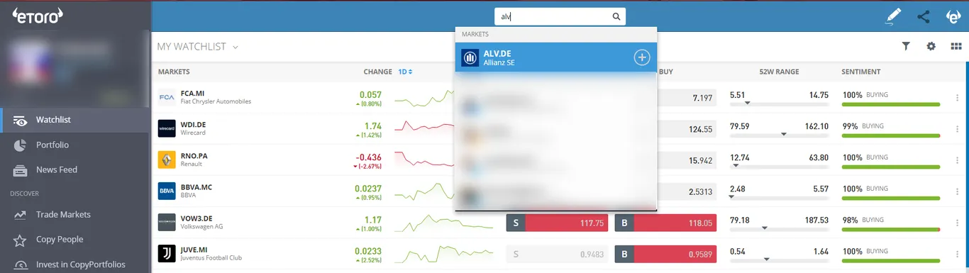 Find ALV on eToro