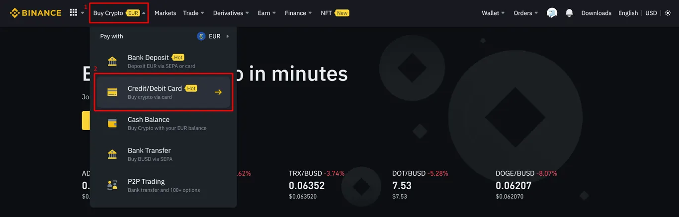 Buying cryptocurrency on Binance