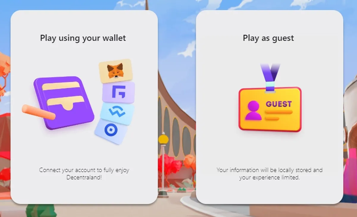 How to Access the Metaverse - Step 2: Connect a wallet or play as guest