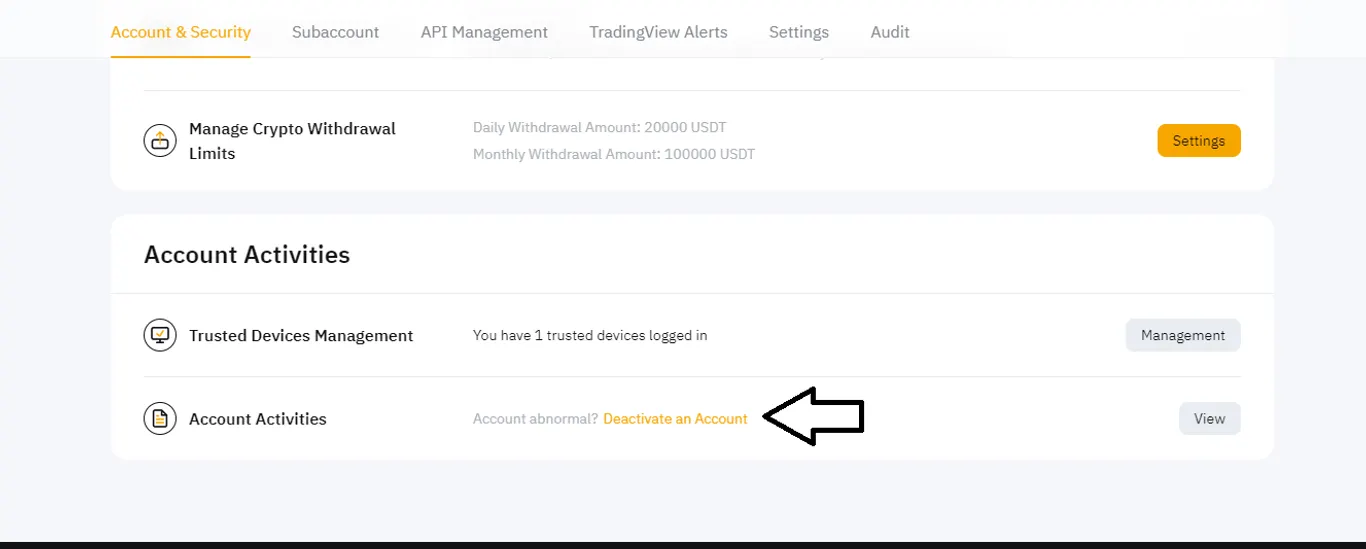 Scroll Down and Click Deactivate an Account