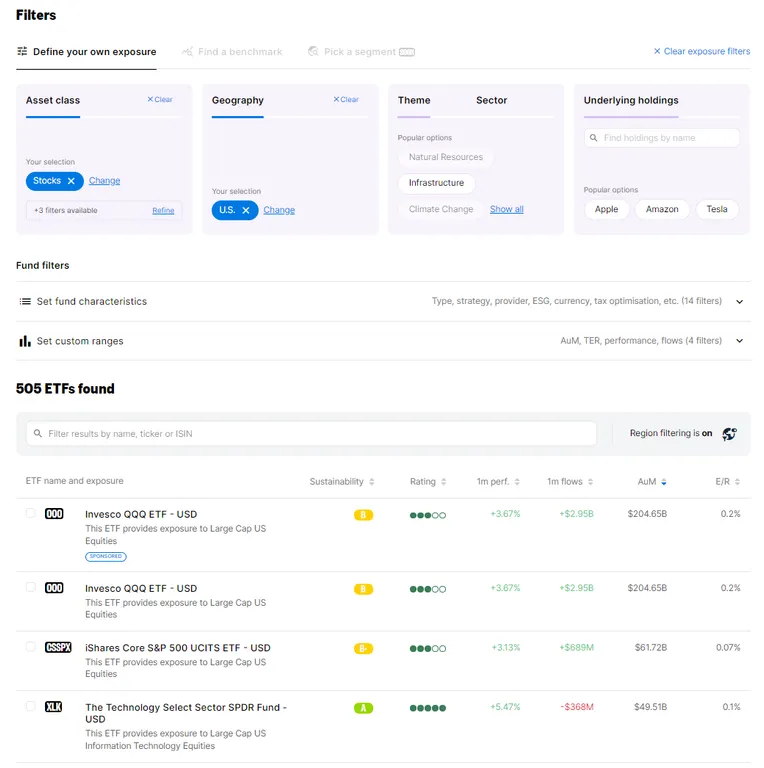 Trackinsight screener