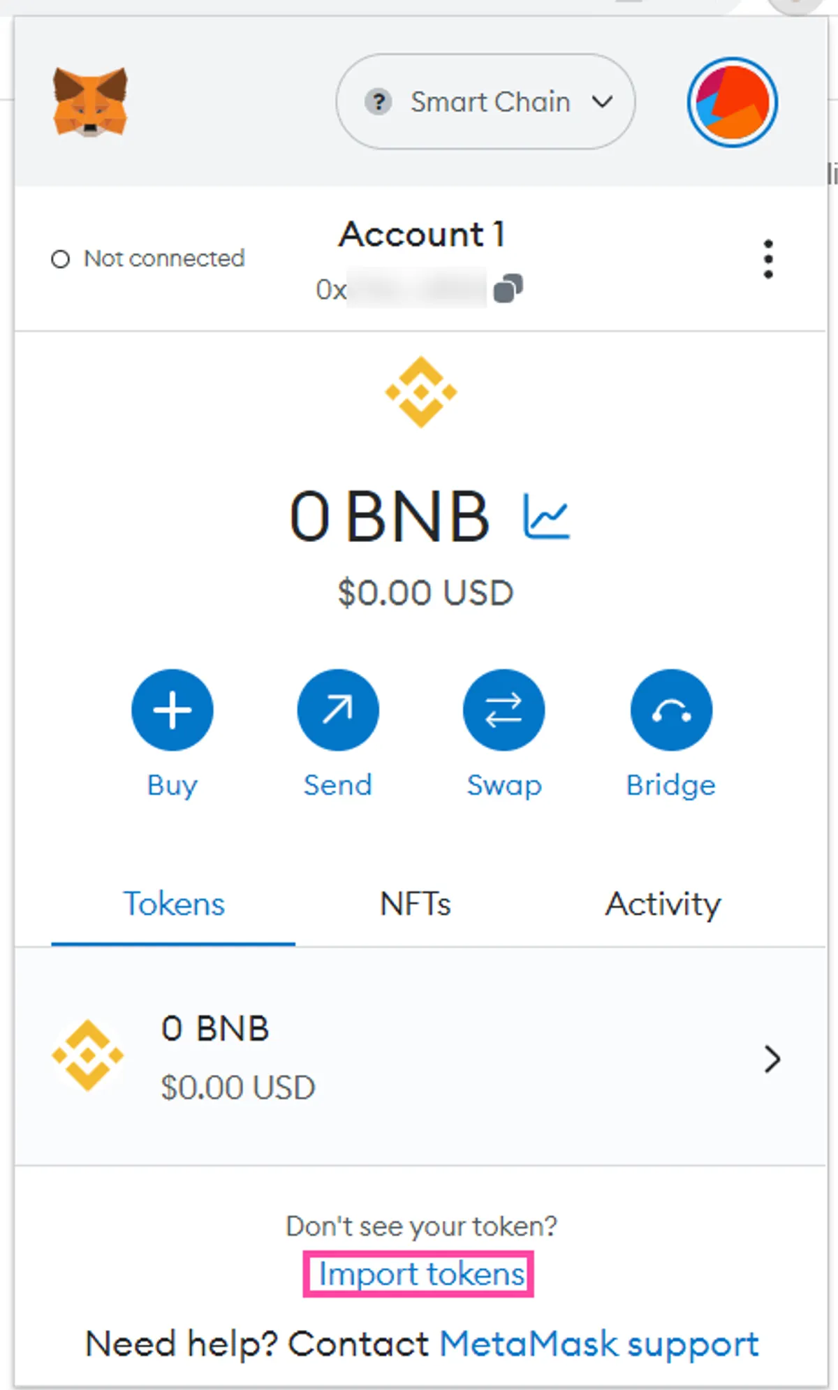 Import tokens to MetaMask